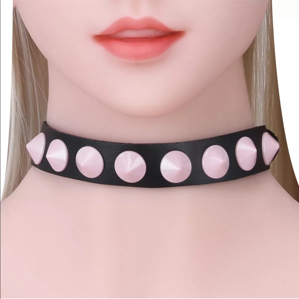 Faux leather collar choker with pink studs